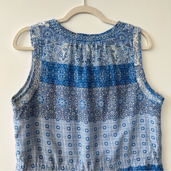 Lucky Brand Blue Floral Boho Patterned Sleeveless Prairie Tie Waist Dress Sz M - Picture 11 of 12